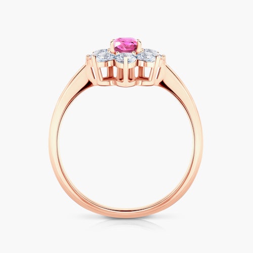 Pierścionek zaręczynowy SAVICKI: różowe złoto, różowy szafir, białe szafiry